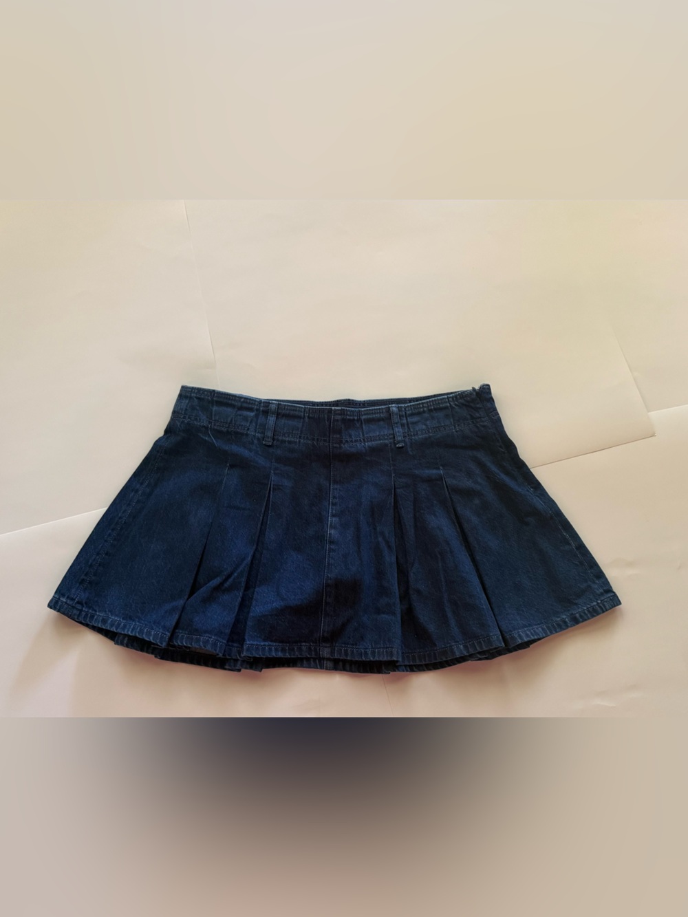Dark Blue Pleated Denim Mini Skirt - Women